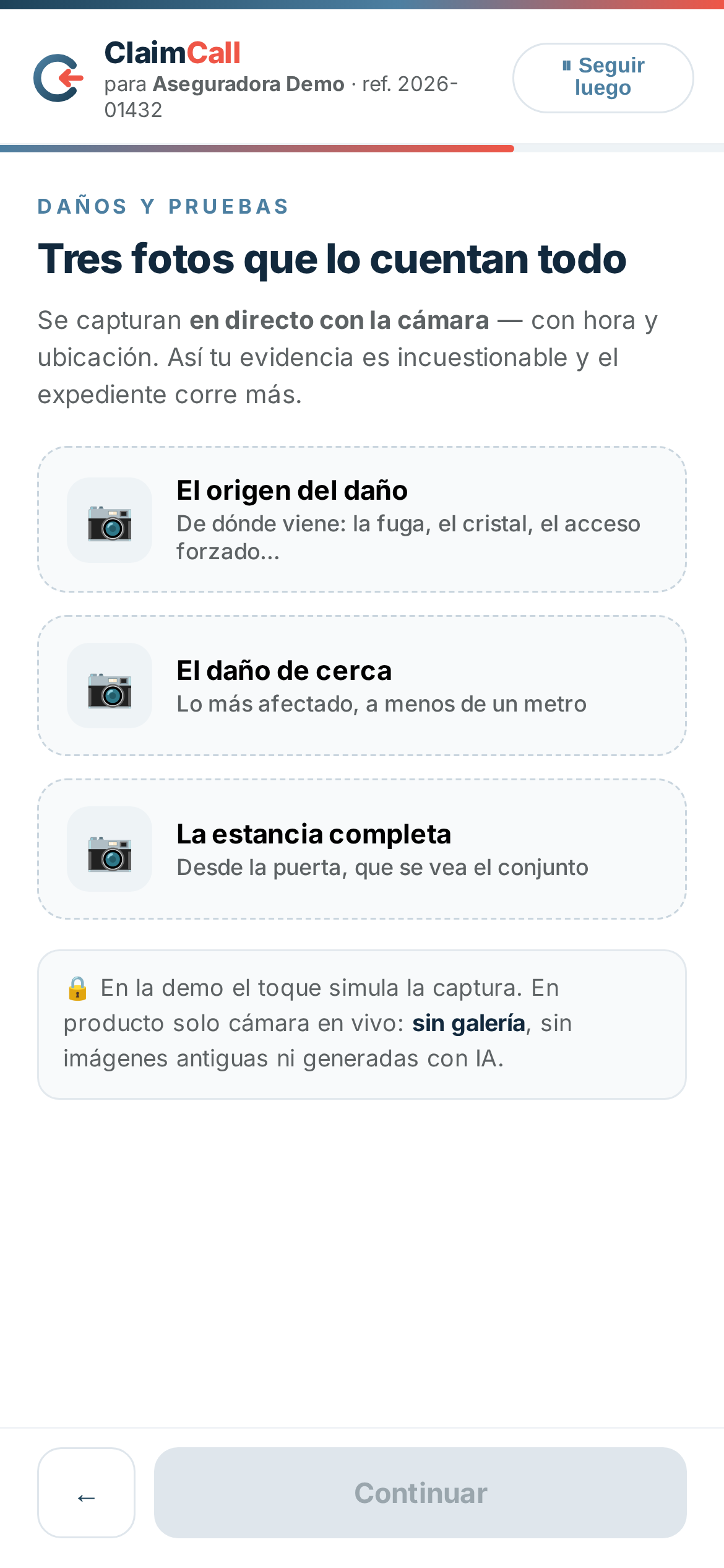 ClaimCall guía la captura de fotos en directo